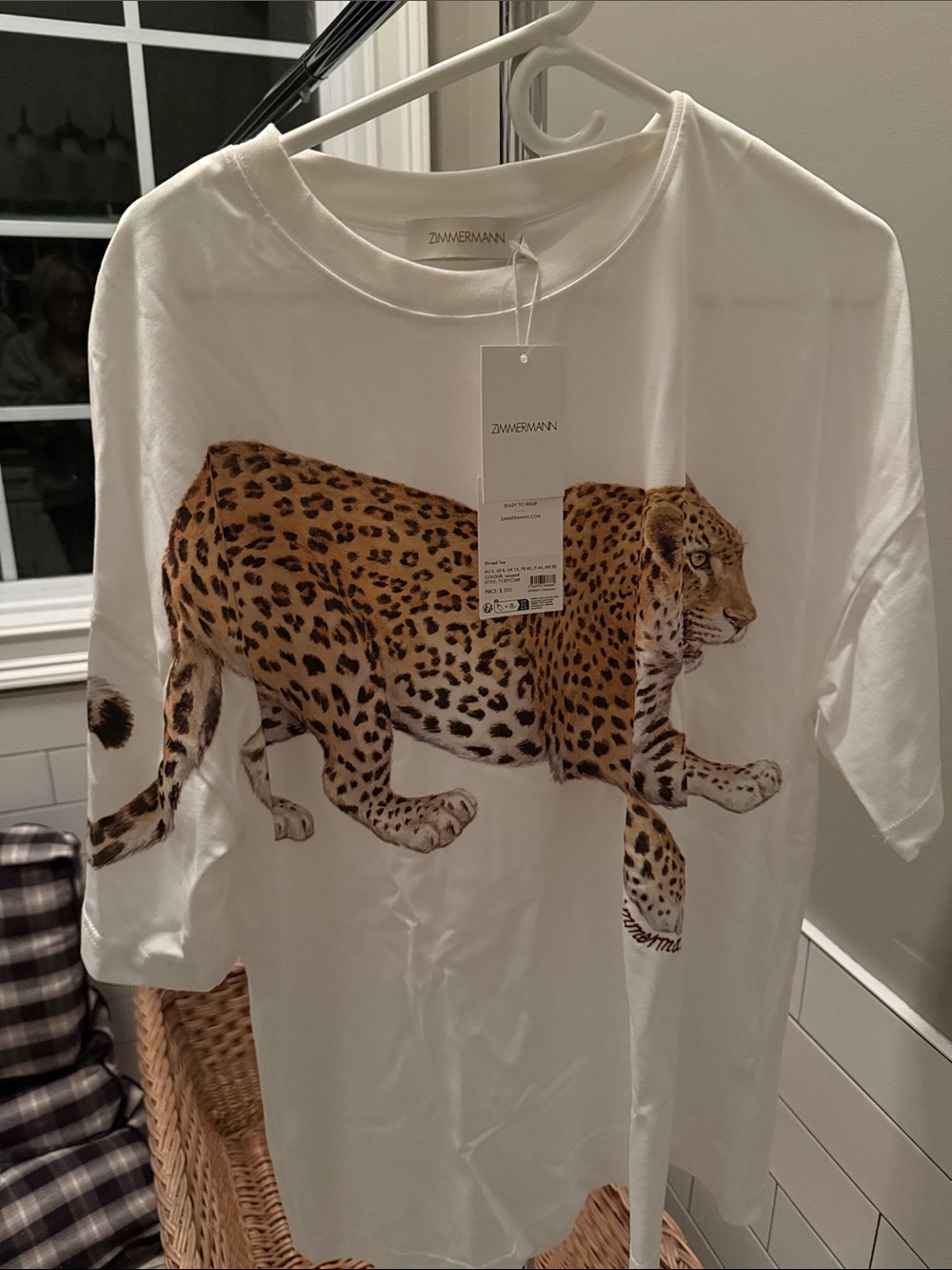 Zimmermann White Tee with Brown Leopard Graphic